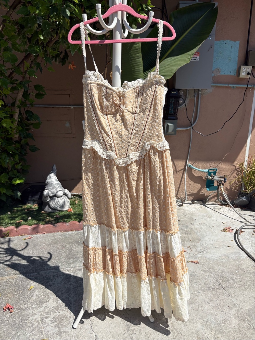 Romantic Cream & Tan Lace Tiered Maxi Dress